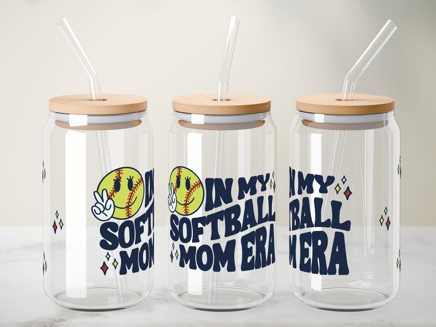 Softball Mom Era Glass Can